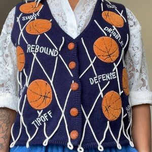 90s Basketball Knit Hoops Star Vintage Novelty Cardigan Vest by PBJ Sport
